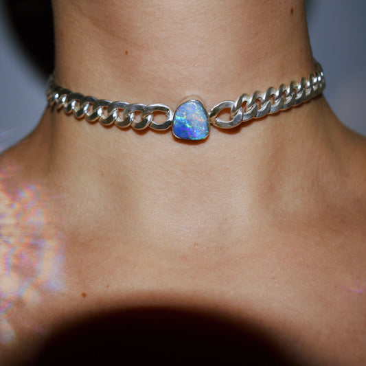 rainbow opal on chunky curb chain choker