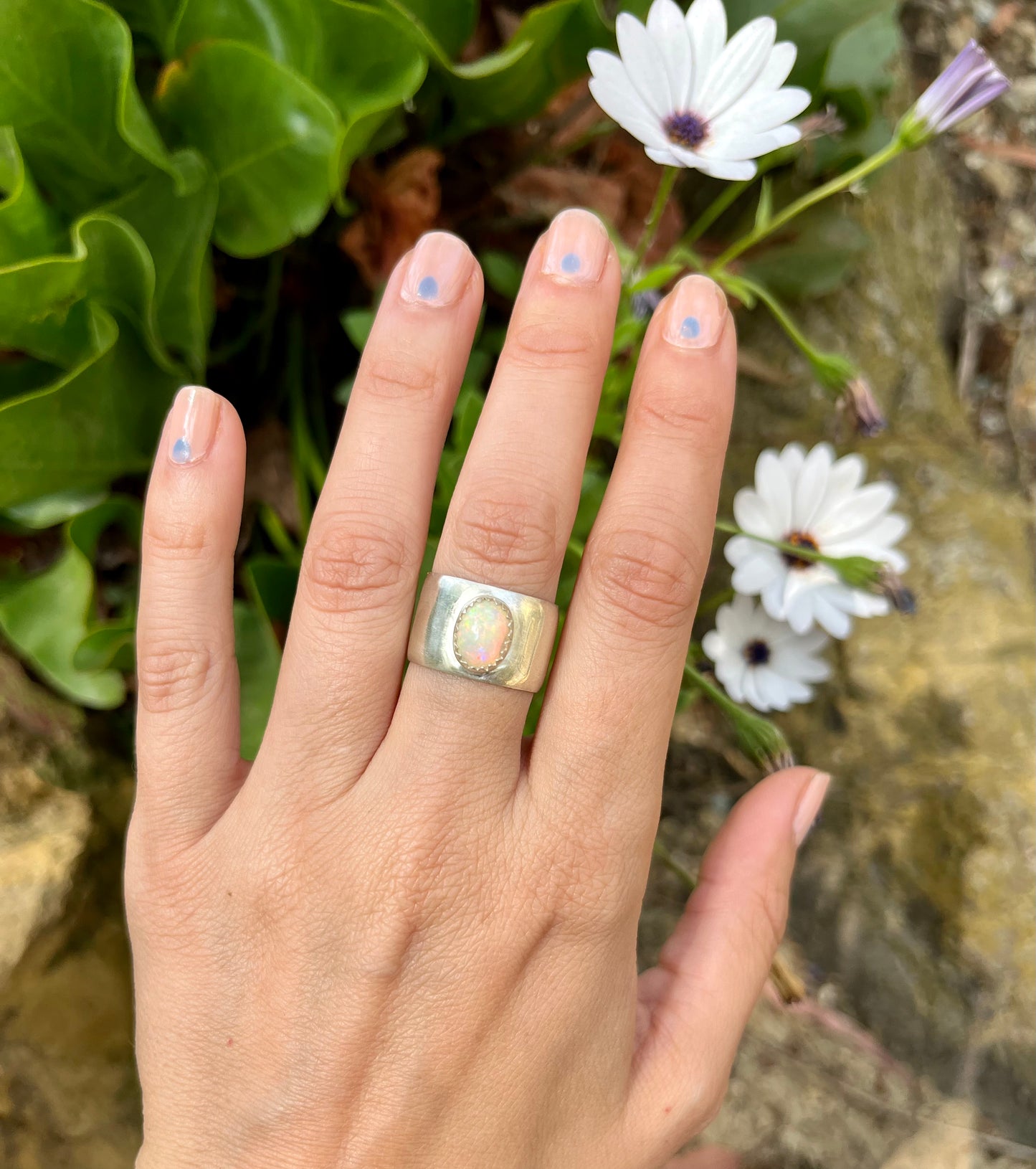 chunky domed opal ring - size 7