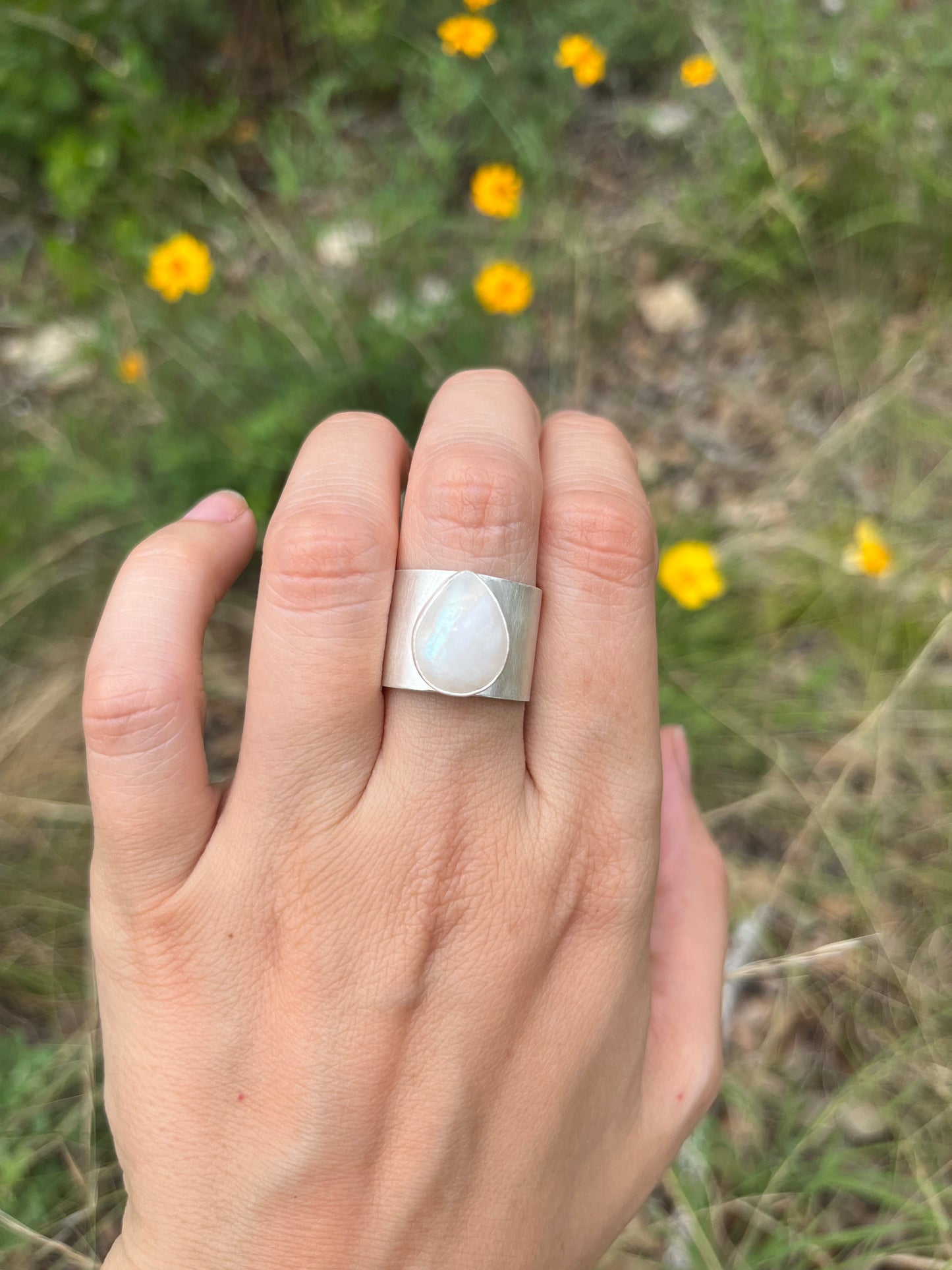 wide moonstone silver ring