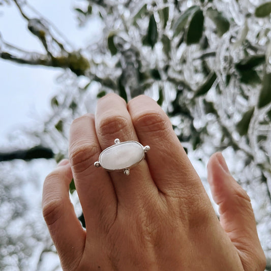 silver points moonstone statement ring