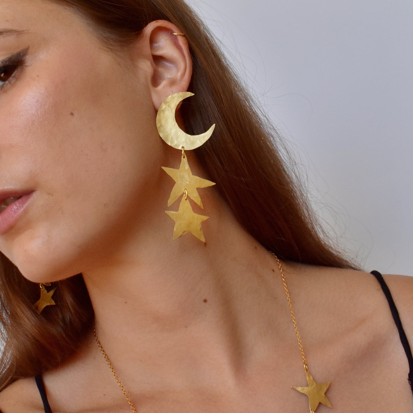 long moon & star dangle earrings - star drop earrings