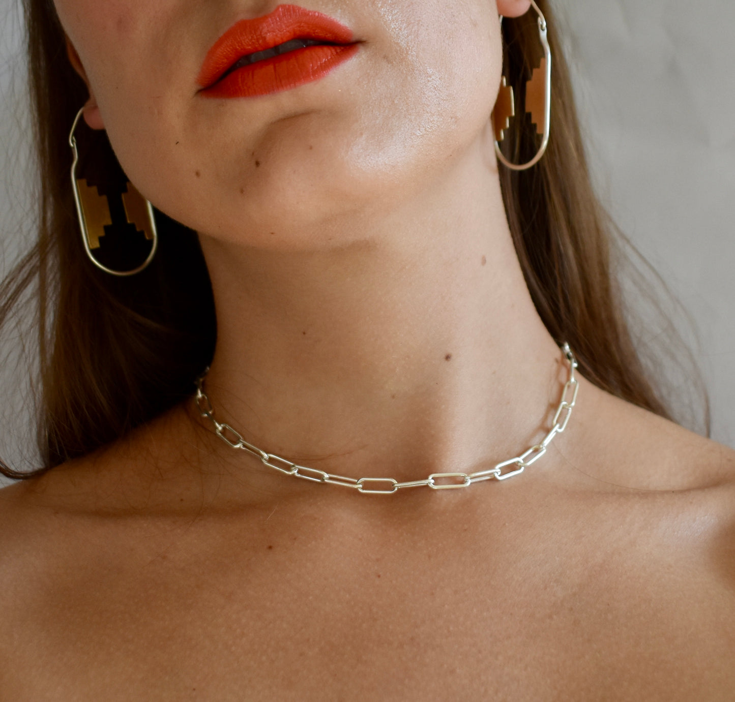 the layering choker, paper clip link chain adjustable necklace in sterling silver
