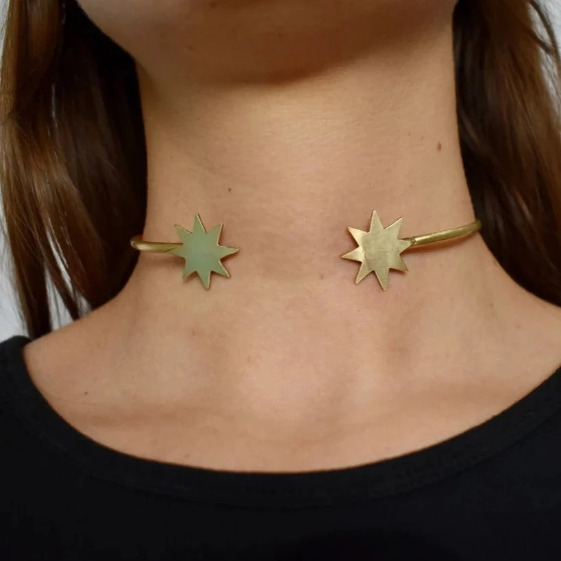 art deco star cuff choker necklace